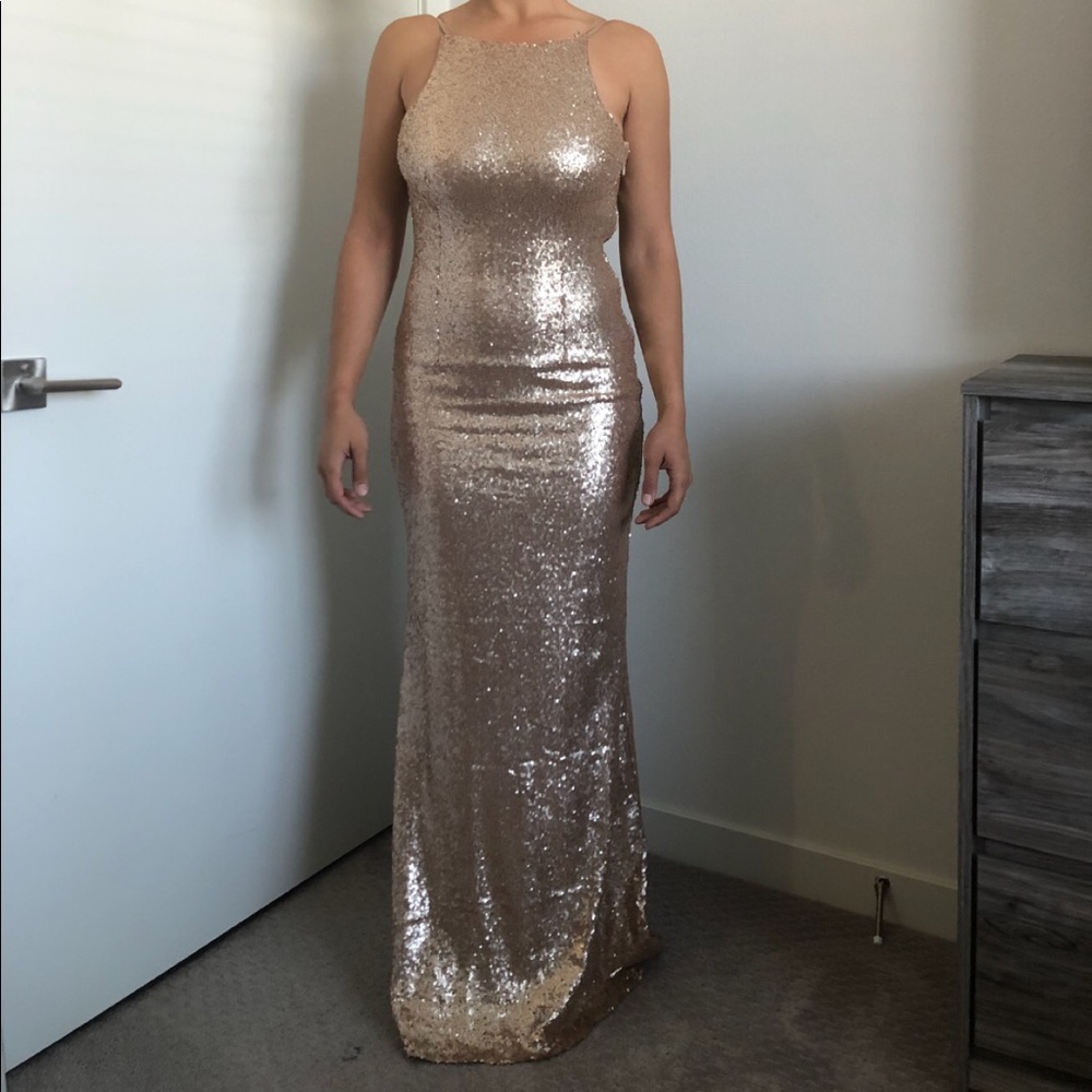 Lulus Chic Celebration Champagne Sequin Maxi